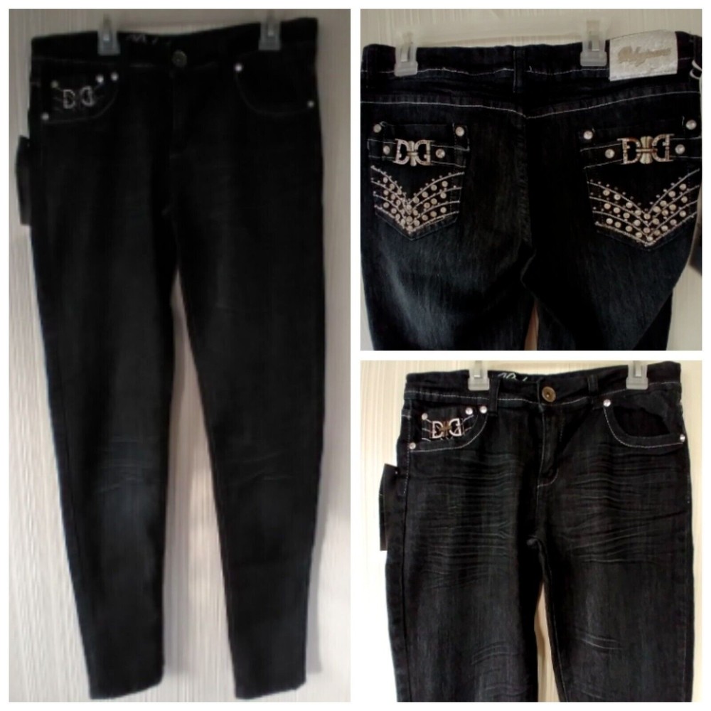 New Polyjeans Sz Junior 13 Jeans - Rhinestones, Honeycombs, Sequins, Dark Blue